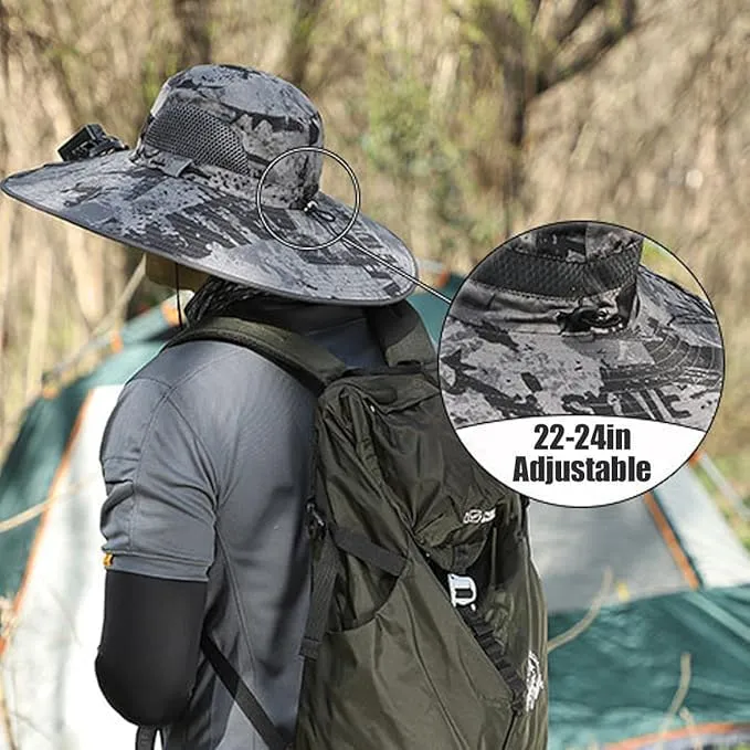 Wide Brim Solar Fan Hat, Solar Powered Fan Hat, Sun Bucket Fishing Hats with 2 Solar Fan UPF 50  Outdoor