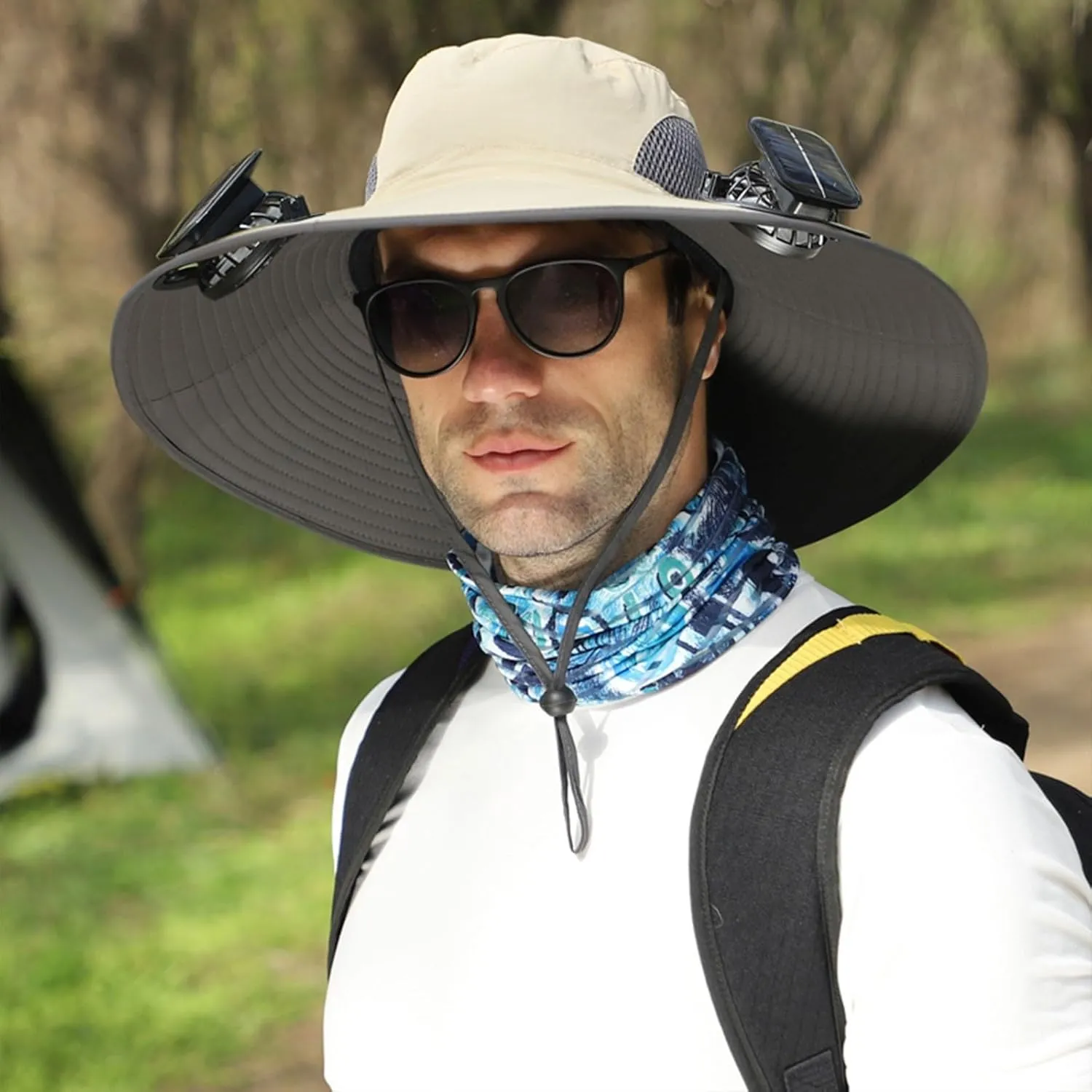 Wide Brim Solar Fan Outdoor Fishing Hat-Solar & USB Charging, Solar Fan Hat, Waterproof Hat with Solar Fan Built