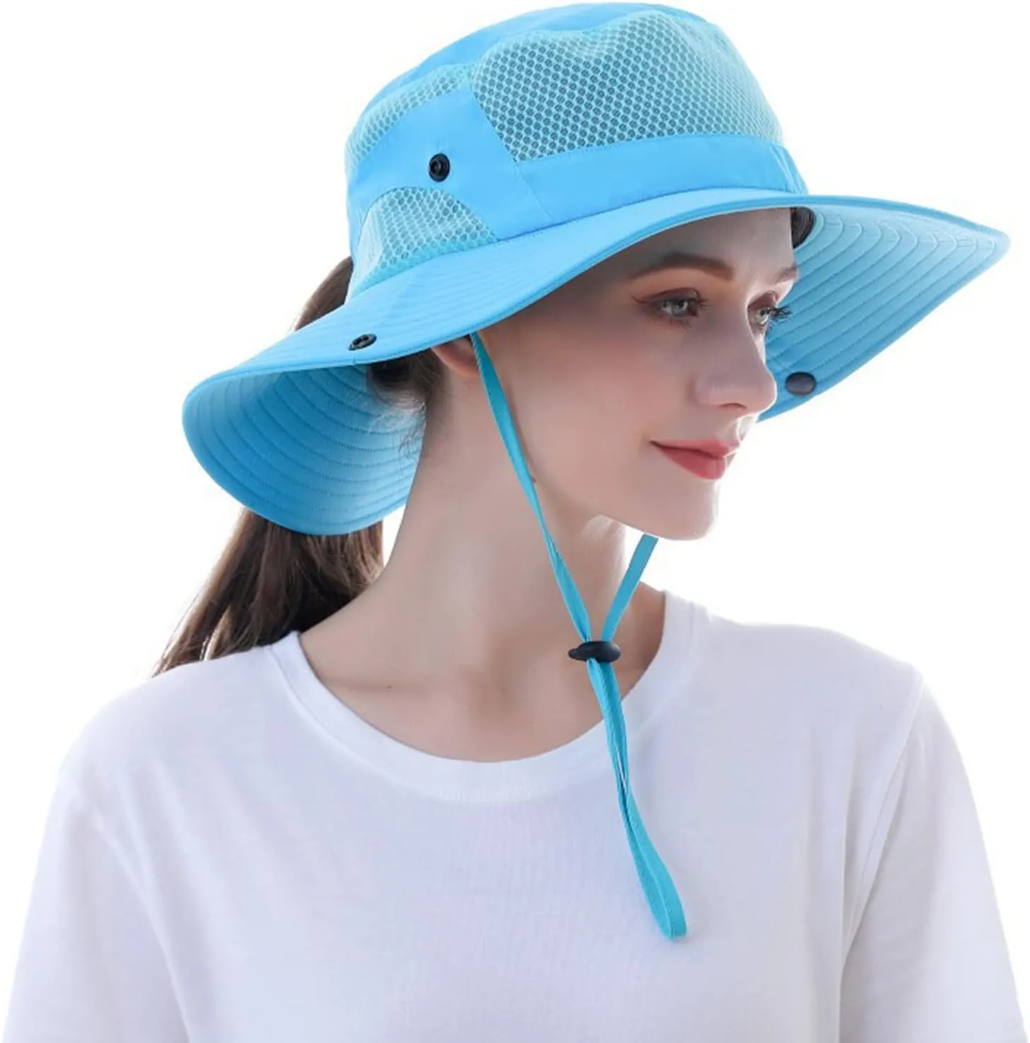 Wide Brim Sun Hat, UPF 50 , Breathable Mesh Bucket Hat, Boonie Hat with Adjustable Chin Strap, Foldable Fishing Hat