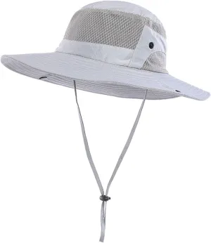 Wide Brim Sun Hat, UPF 50 , Breathable Mesh Bucket Hat, Boonie Hat with Adjustable Chin Strap, Foldable Fishing Hat