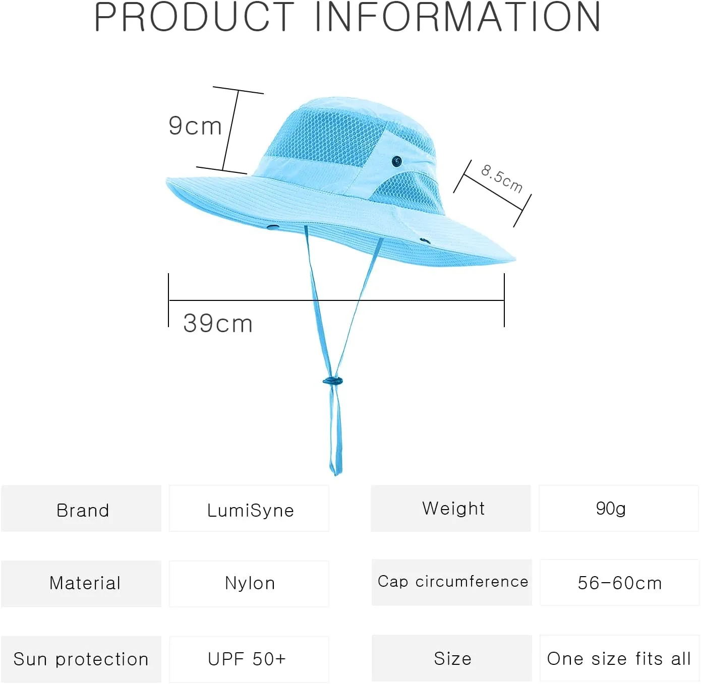 Wide Brim Sun Hat, UPF 50 , Breathable Mesh Bucket Hat, Boonie Hat with Adjustable Chin Strap, Foldable Fishing Hat