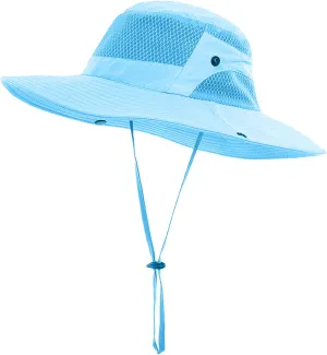 Wide Brim Sun Hat, UPF 50 , Breathable Mesh Bucket Hat, Boonie Hat with Adjustable Chin Strap, Foldable Fishing Hat