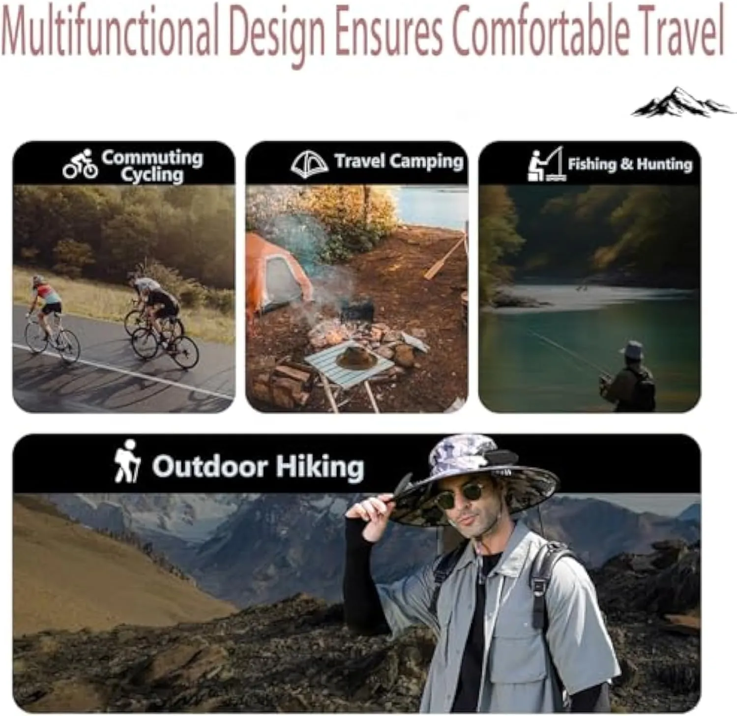 Wide Brim Sun Hat with 2 Solar Fan, 3 Speed Adjustable Fan Hat, Solar & USB Charging Fan, Bucket Fishing & Beach Hat