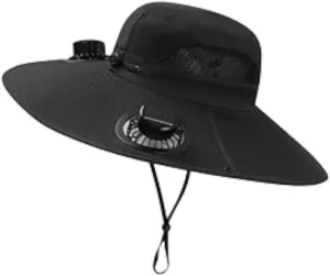 Wide Brim Sun Hat with 2 Solar Fan, 3 Speed Adjustable Fan Hat, Solar & USB Charging Fan, Bucket Fishing & Beach Hat