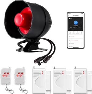 WiFi Alarm Home Security System, Wireless Alarm System with Loud 120dB Window Door Alarms Sensor, Remote Control WiFi Siren for Shed Garage