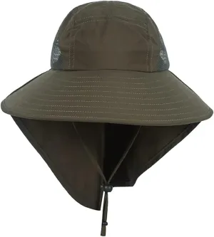 Windproof Fishing Hiking Hat Wide Brim UV Protection Sun Cap Outdoor Bucket Mesh Boonie Hat for Women Men