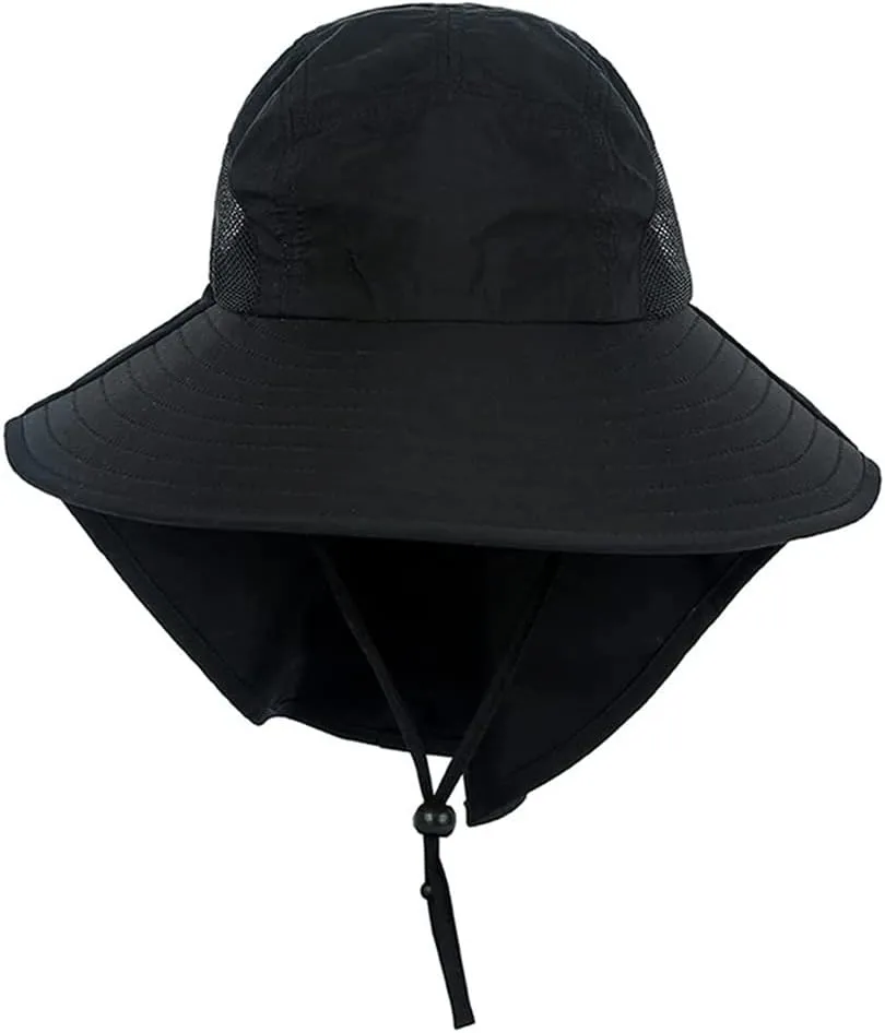 Windproof Fishing Hiking Hat Wide Brim UV Protection Sun Cap Outdoor Bucket Mesh Boonie Hat for Women Men