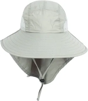 Windproof Fishing Hiking Hat Wide Brim UV Protection Sun Cap Outdoor Bucket Mesh Boonie Hat for Women Men