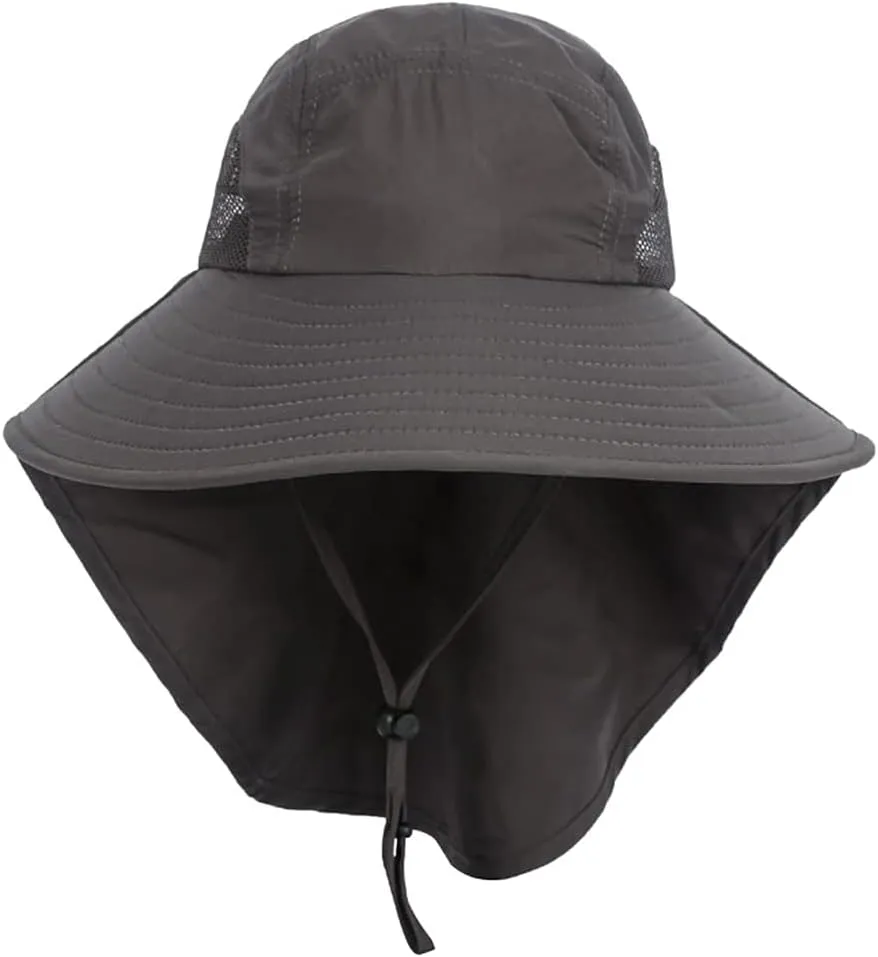 Windproof Fishing Hiking Hats Wide Brim UV Protection Sun Cap Outdoor Bucket Mesh Boonie Hat for Women Men