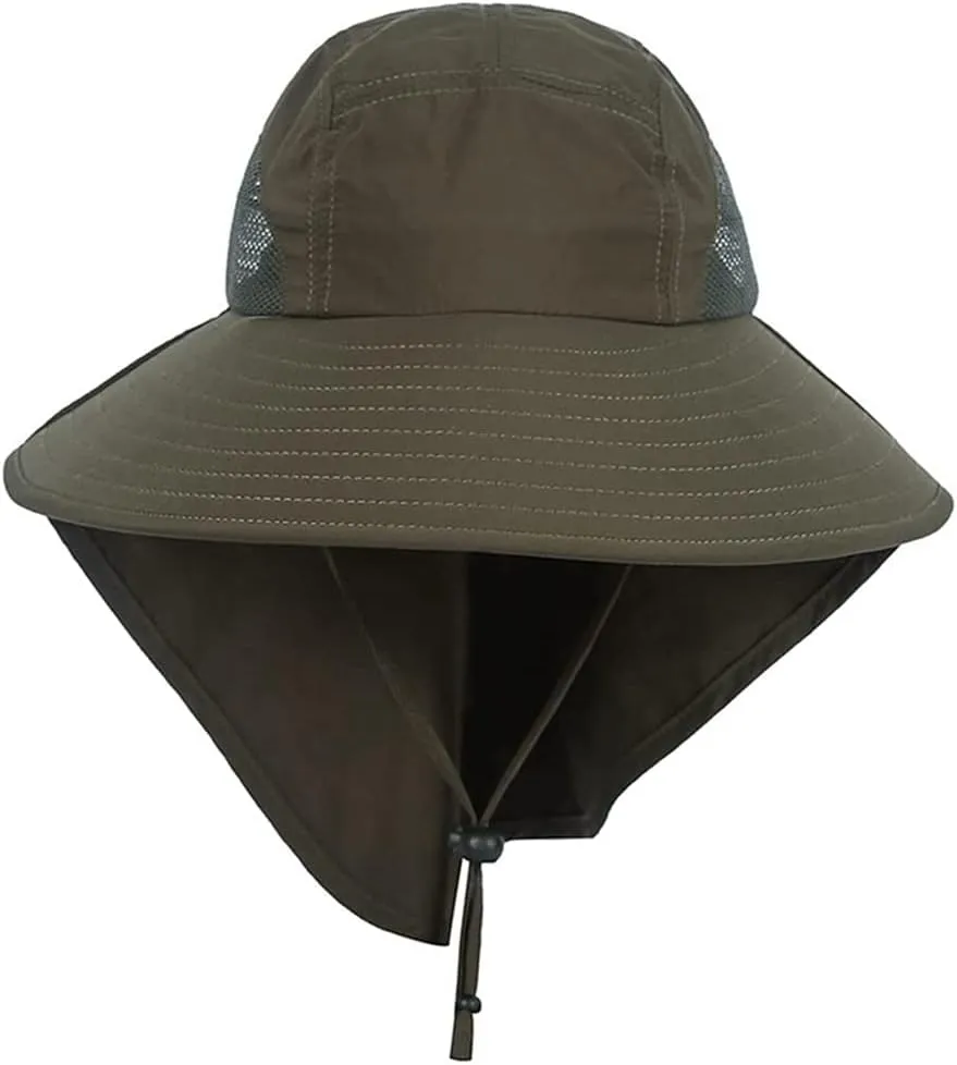Windproof Fishing Hiking Hats Wide Brim UV Protection Sun Cap Outdoor Bucket Mesh Boonie Hat for Women Men