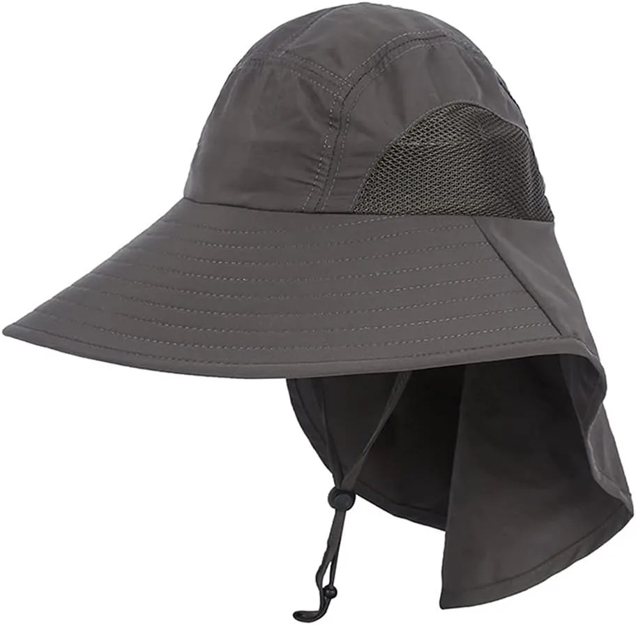 Windproof Fishing Hiking Hats Wide Brim UV Protection Sun Cap Outdoor Bucket Mesh Boonie Hat for Women Men