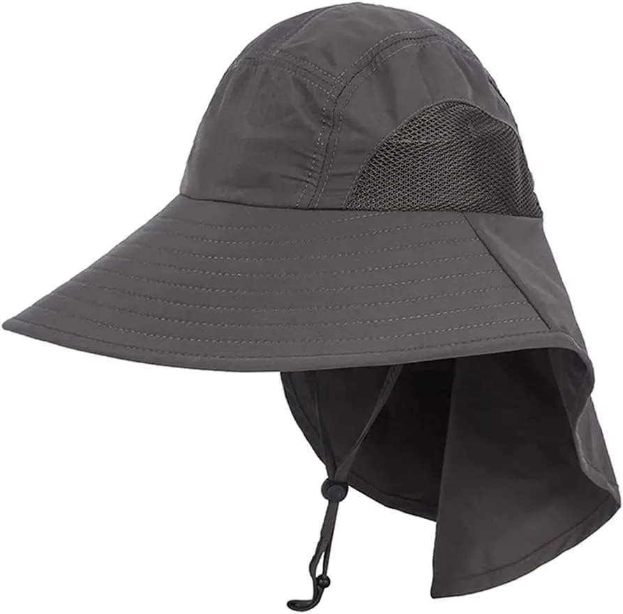 Windproof Fishing Hiking Hats Wide Brim UV Protection Sun Cap Outdoor Bucket Mesh Boonie Hat for Women Men