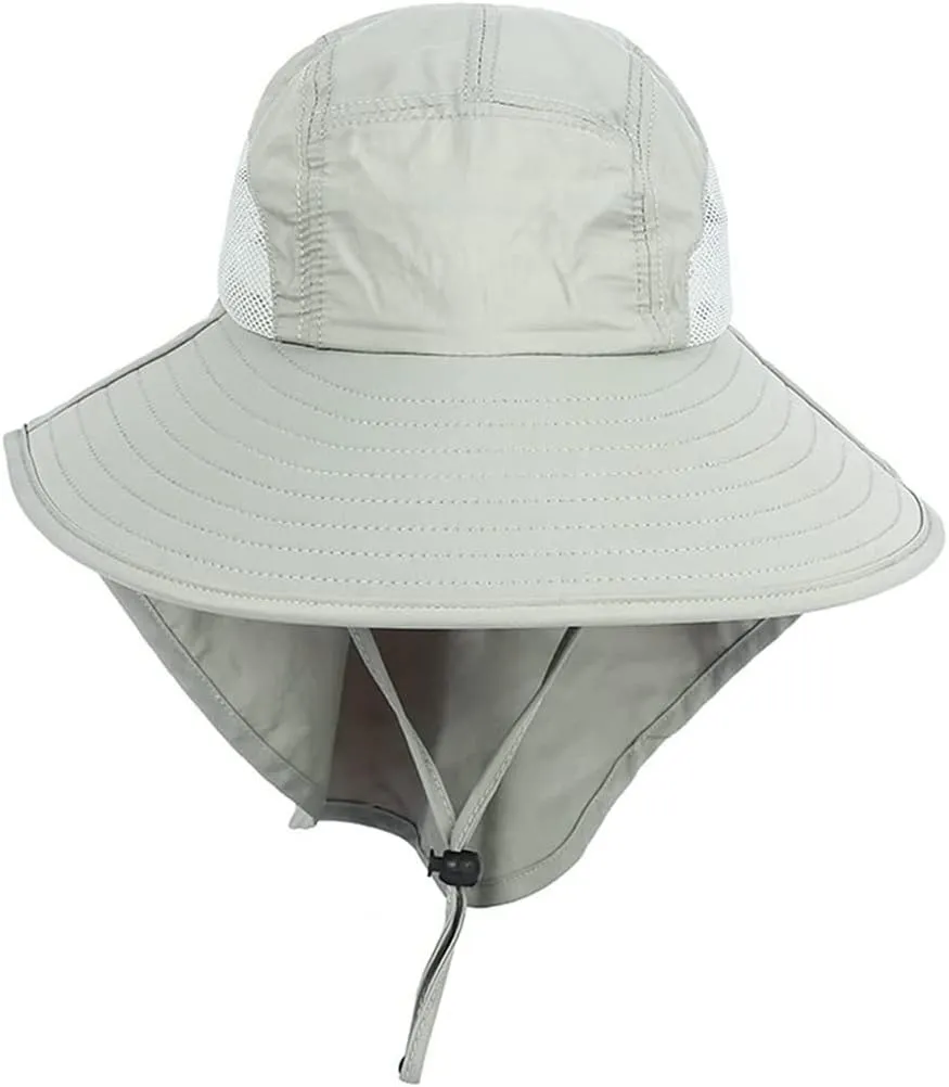 Windproof Fishing Hiking Hats Wide Brim UV Protection Sun Cap Outdoor Bucket Mesh Boonie Hat for Women Men