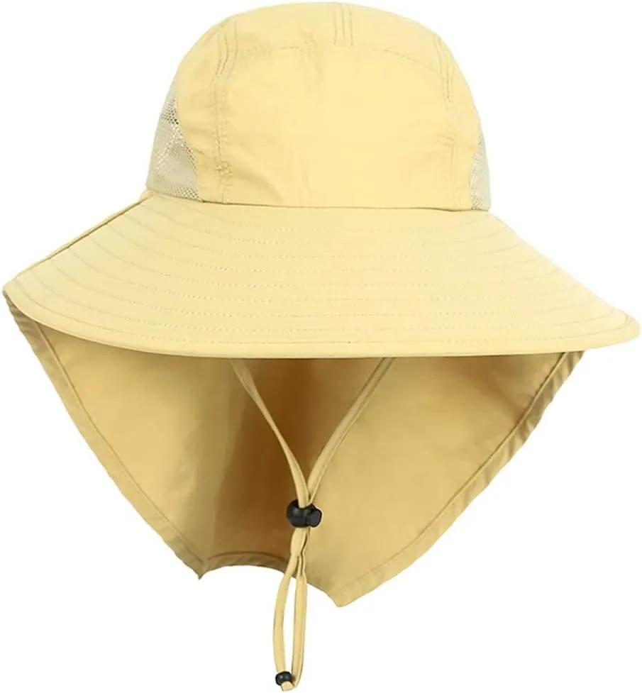 Windproof Fishing Hiking Hats Wide Brim UV Protection Sun Cap Outdoor Bucket Mesh Boonie Hat for Women Men