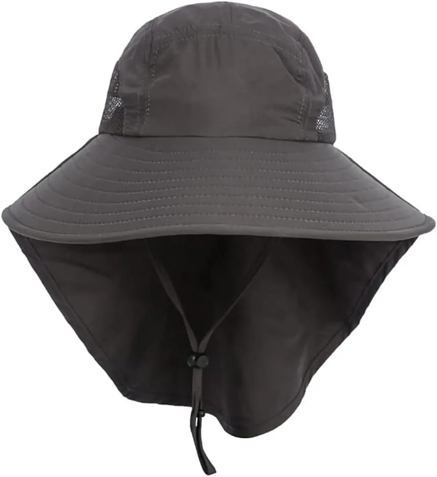 Windproof Fishing Hiking Hats Wide Brim UV Protection Sun Cap Outdoor Bucket Mesh Boonie Hat for Women Men