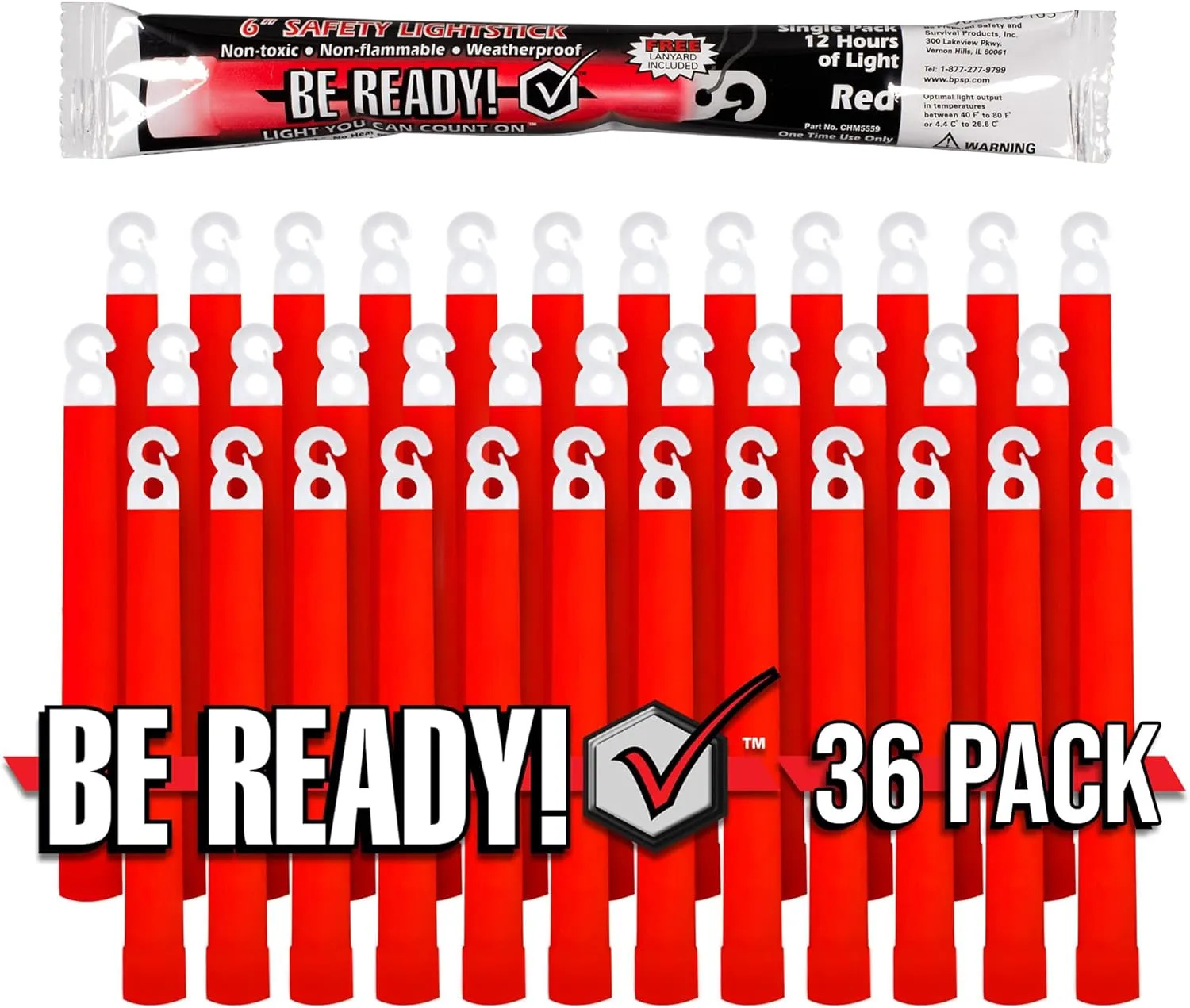 Windy City Novelties Be Ready - Red 6" Industrial 12 Hour Premium Emergency Safety Chemical Light Glow Sticks - 36 Pack