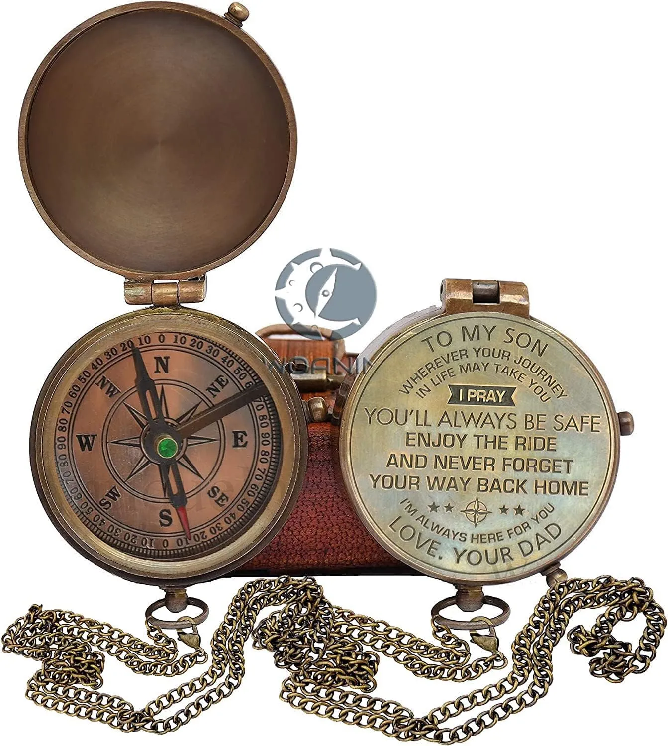 WOANIN Engraved Brass Compass Gift to My Son/to Our Son/Nautical Gift for Son from Dad/Gift to Son from Mom A Perfect and Unique Gift with Leather Case (A for Son from Dad)