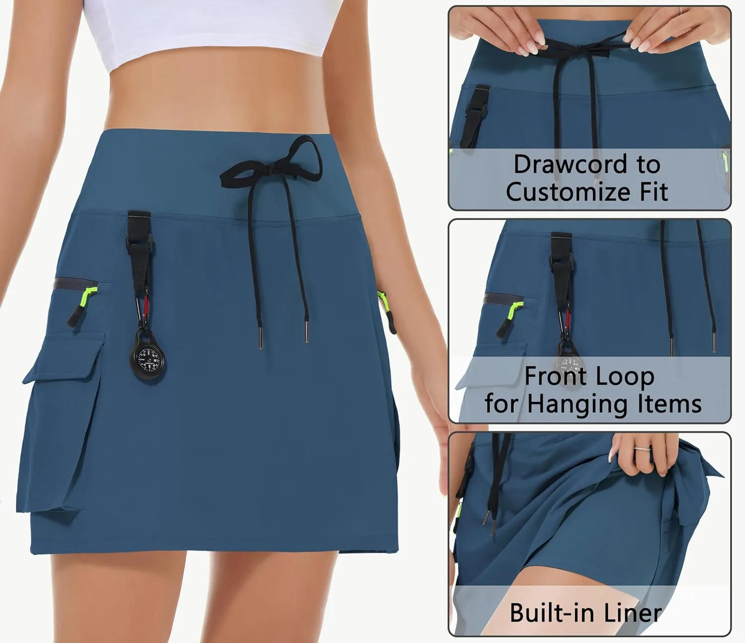 Women's Hiking Cargo Skort Skirt High Waisted Golf Dressy Casual with Zipper Pockets Workout Sport Quick Dry Skirts