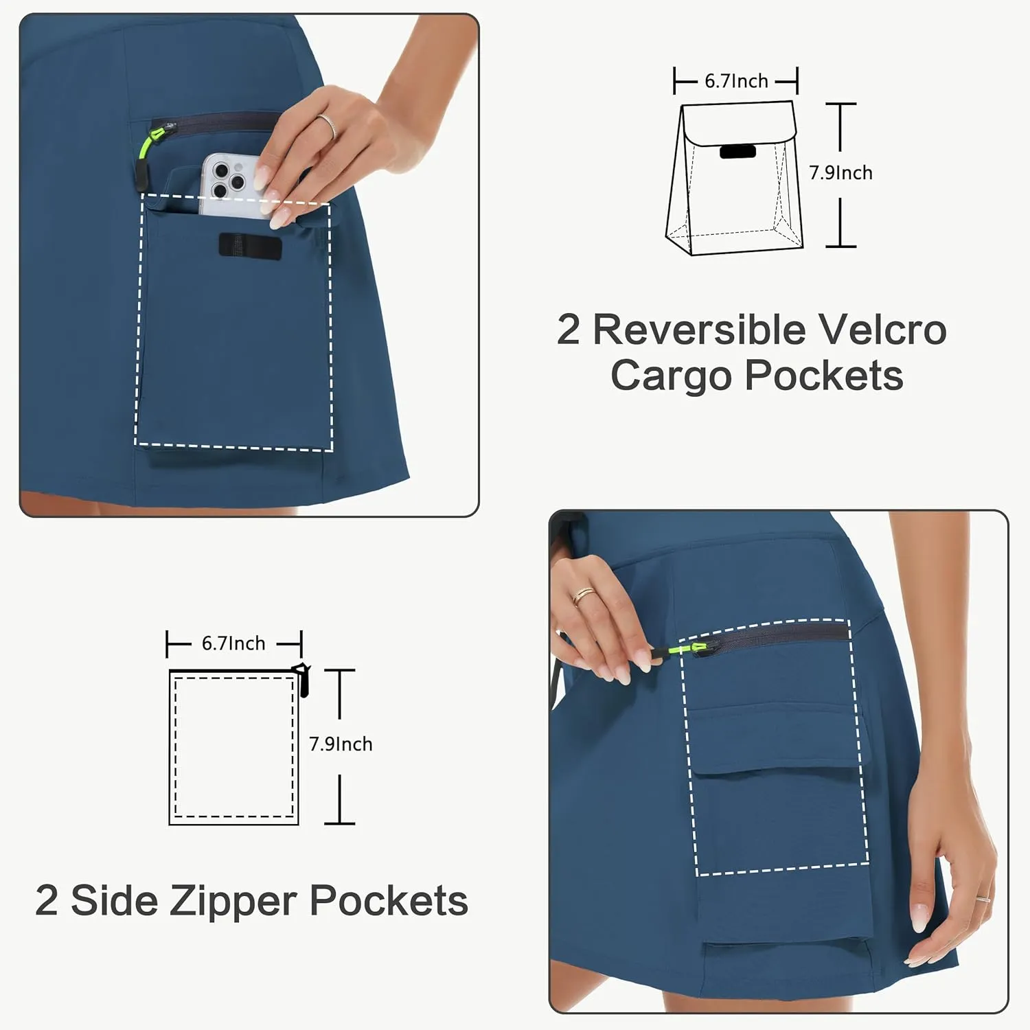Women's Hiking Cargo Skort Skirt High Waisted Golf Dressy Casual with Zipper Pockets Workout Sport Quick Dry Skirts