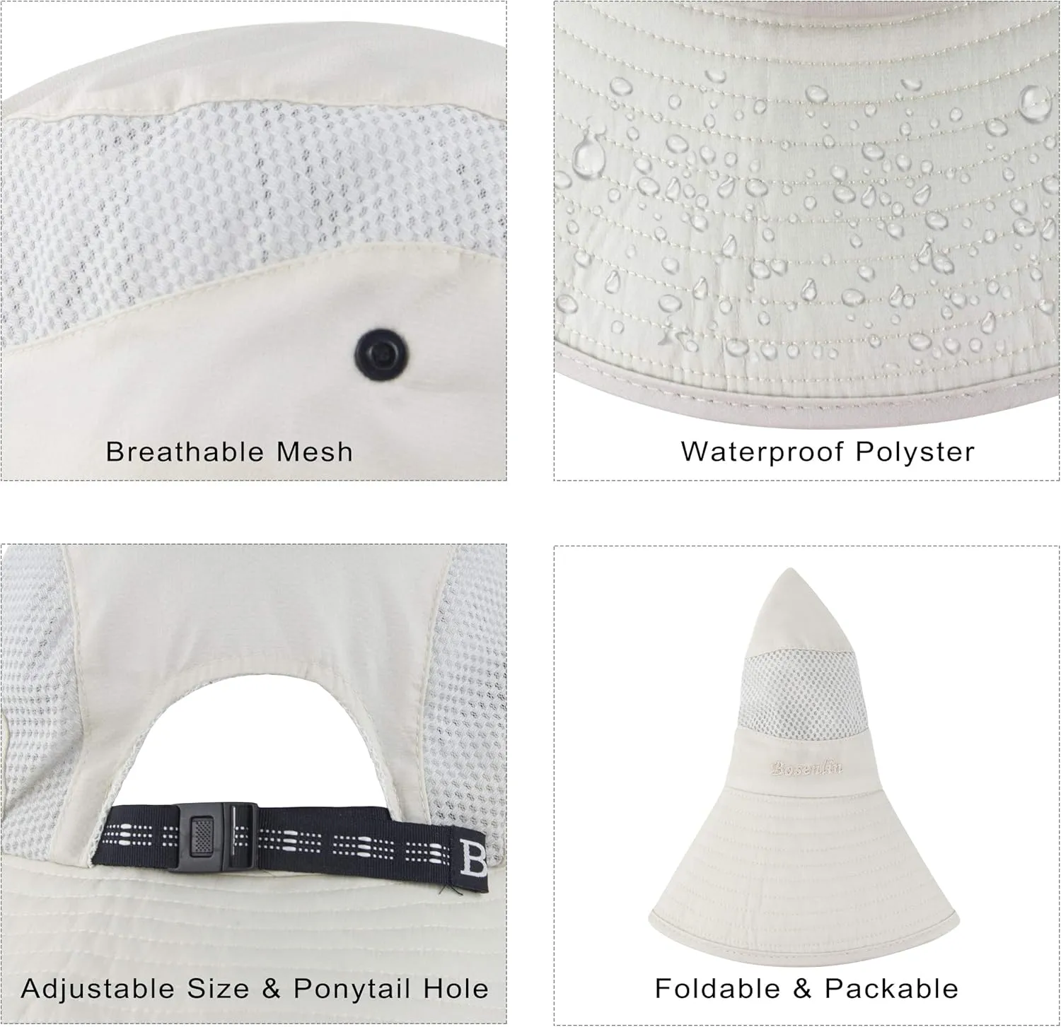 Womens Ponytail Sun Hat Summer Wide Brim Outdoor UV Protection Mesh Bucket Cap for Beach Fishing Gardening