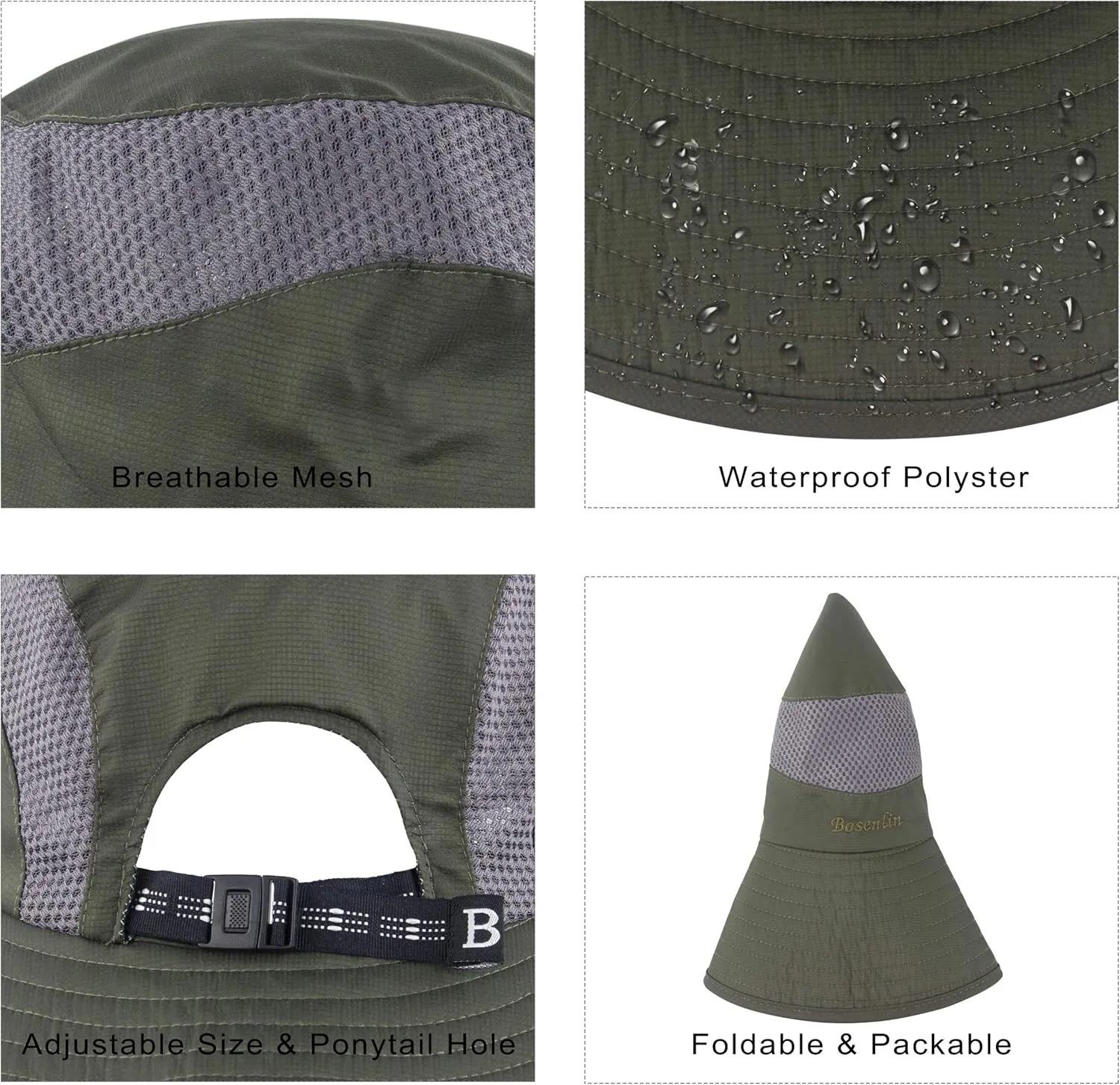 Womens Ponytail Sun Hat Summer Wide Brim Outdoor UV Protection Mesh Bucket Cap for Beach Fishing Gardening