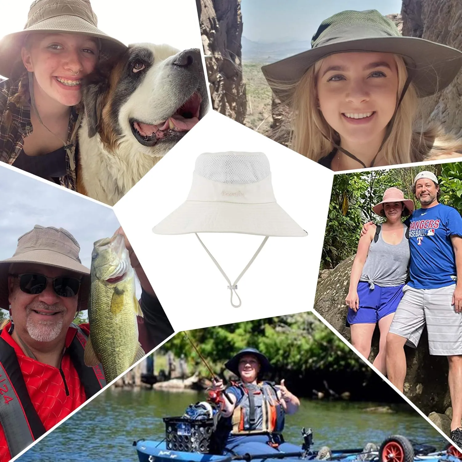 Womens Ponytail Sun Hat Summer Wide Brim Outdoor UV Protection Mesh Bucket Cap for Beach Fishing Gardening