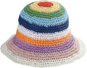 Womens Straw Sun Hat Floral Woven Bucket Hat Fishing Hat Beach Hat Hand Woven Foldable Cap