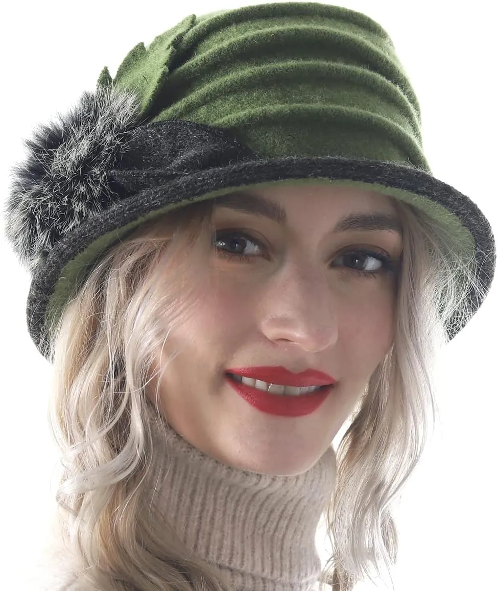 Women's Wool Dress Church Cloche Hat Bucket Winter Floral Hat