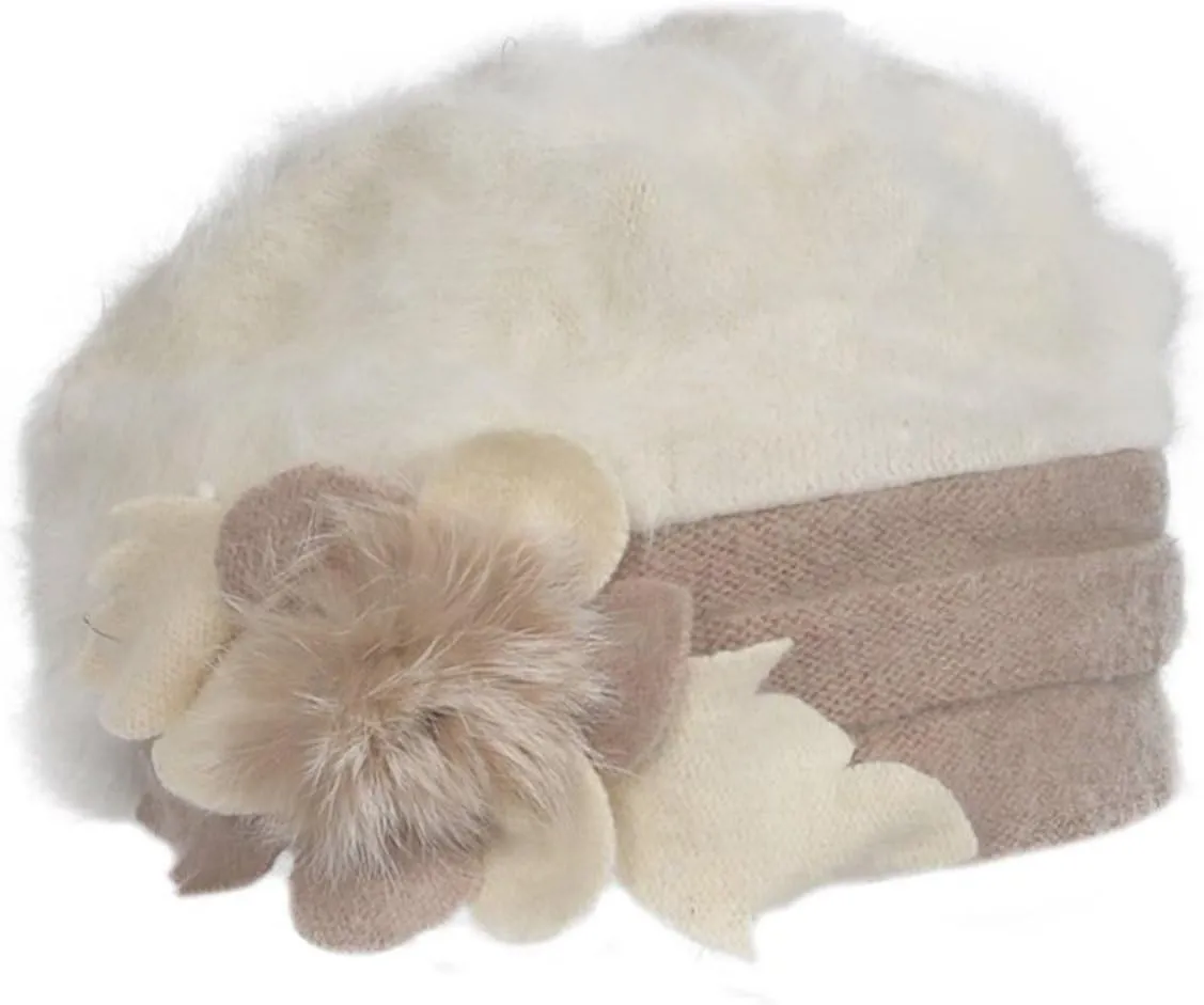 Women's Wool Dress Church Cloche Hat Bucket Winter Floral Hat