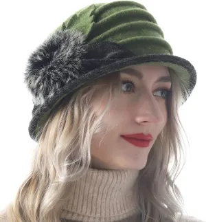 Women's Wool Dress Church Cloche Hat Bucket Winter Floral Hat