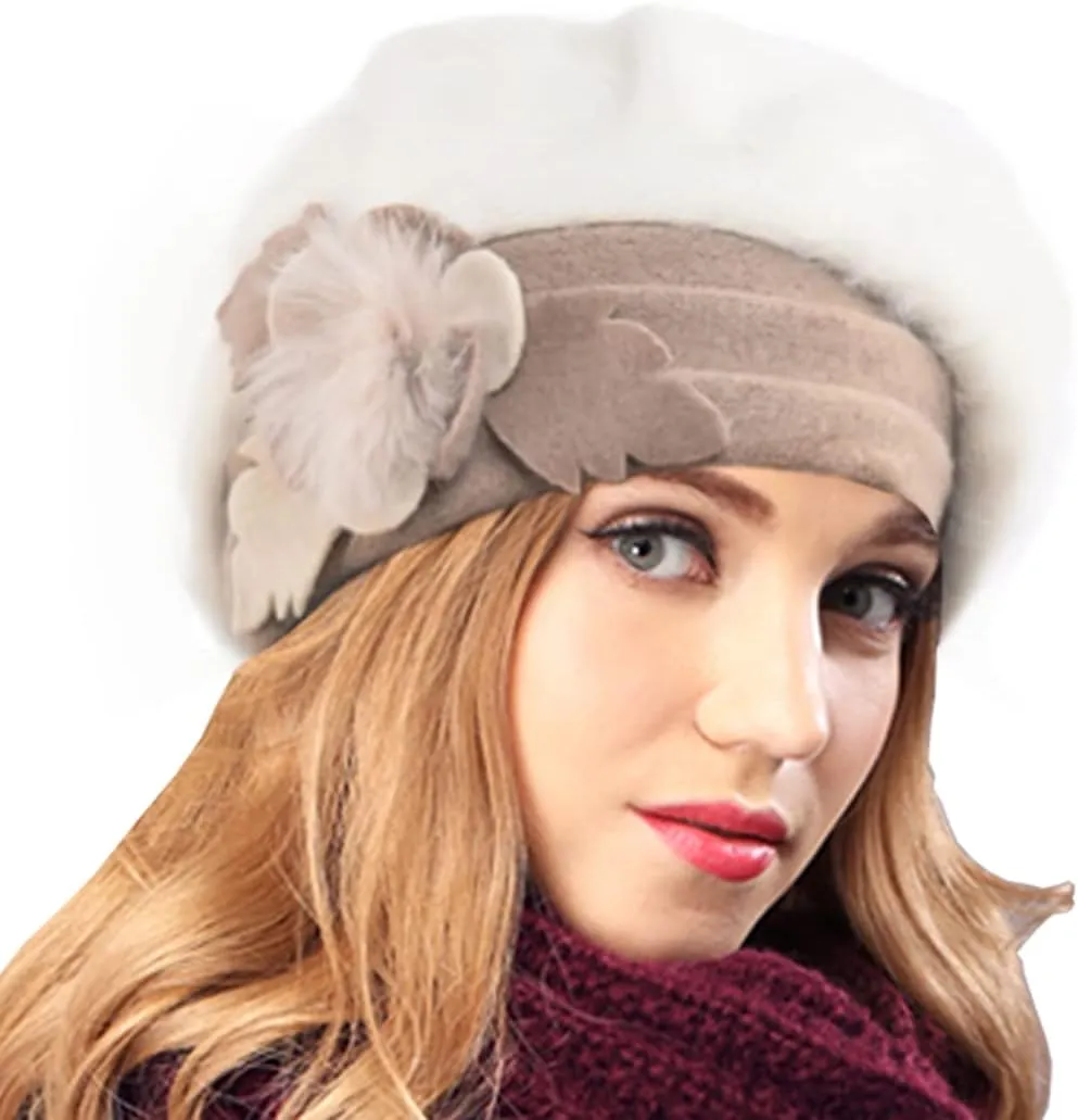 Women's Wool Dress Church Cloche Hat Bucket Winter Floral Hat