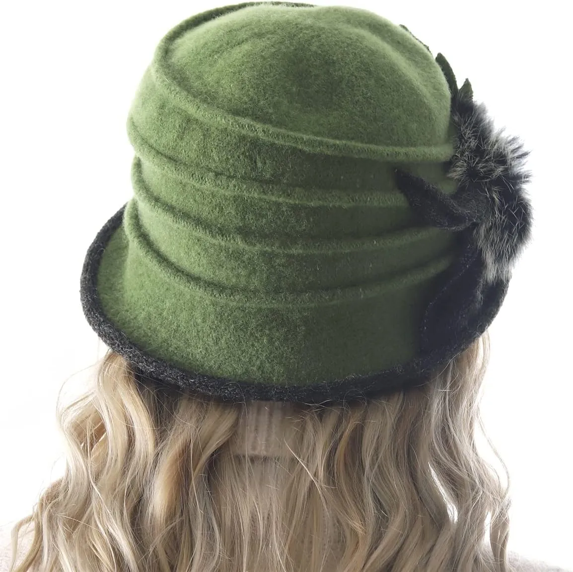 Women's Wool Dress Church Cloche Hat Bucket Winter Floral Hat