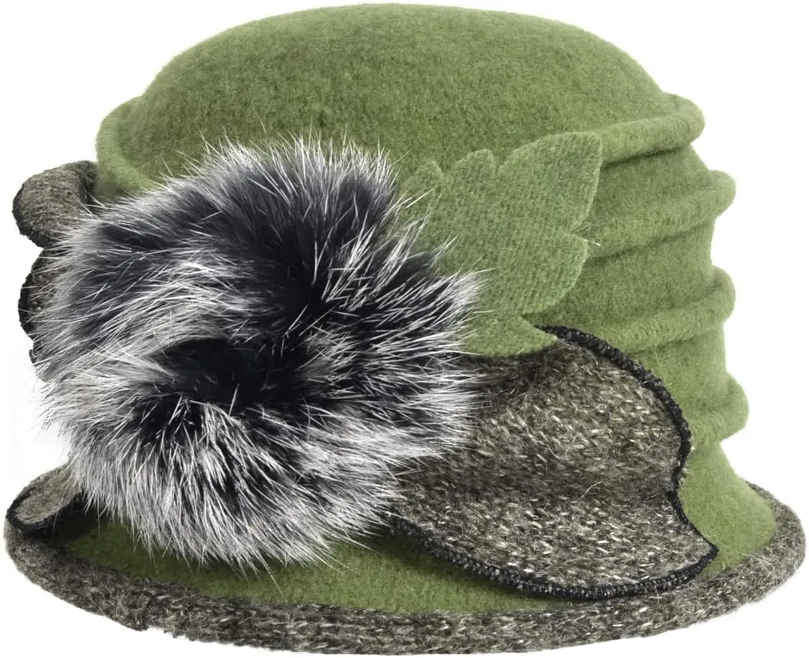 Women's Wool Dress Church Cloche Hat Bucket Winter Floral Hat
