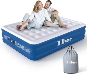 X Home Air Mattress Queen with Built-in Pump, 18" Raised Inflatable Mattress with Dynamic Airflow Coil Technology for Guests, Portable Travel, Camping, Fast Inflation/Deflation, Carry Bag Included