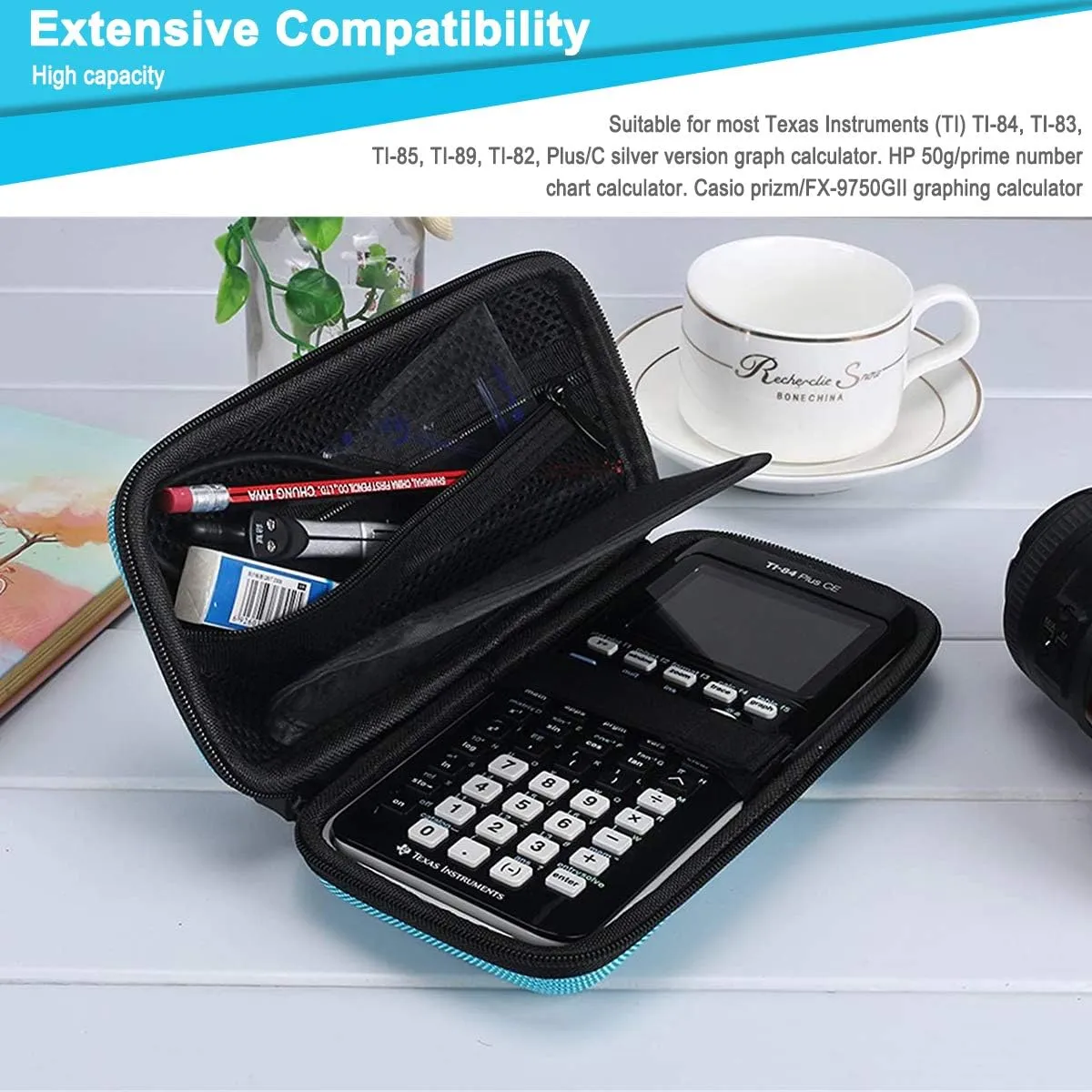 XBERSTAR Hard EVA Shockproof Carry Case Bag Pouch for Texas Instruments TI-84 Plus CE/Color TI-83 Plus,TI-89 Titanium, HP 50G Graphing, Scientific Financial Calculators (Blue) …
