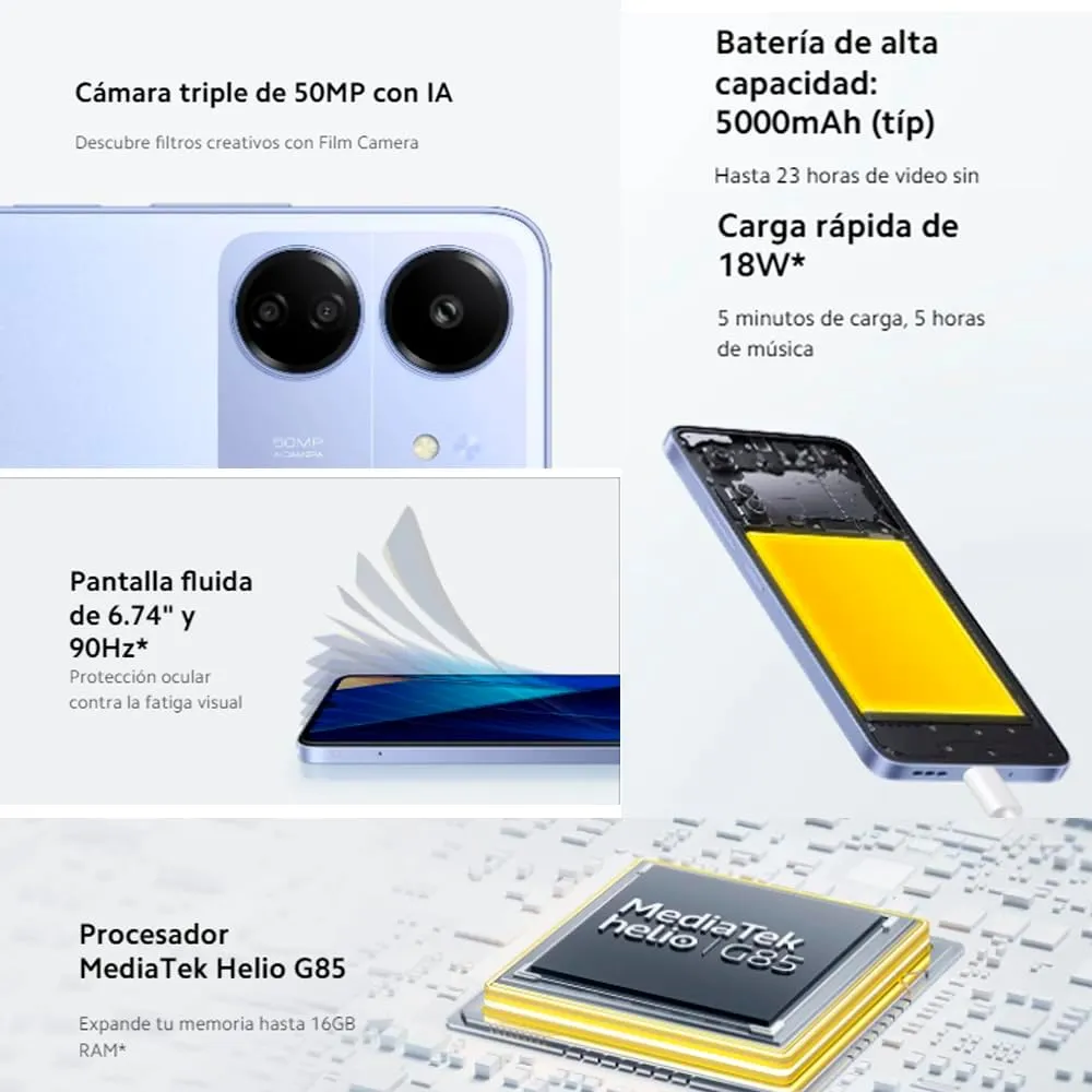 Xiaomi Poco C65 4G Lte (for Tmobile Mint Tello Global) (128GB   6GB) 50Mp Triple Camera 6.74 Octa Core Unlocked Dual Sim (Black)
