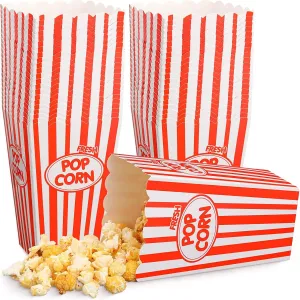 Xinnun 100 Pack Popcorn Boxes Classic Red White Stripe Paper Popcorn Buckets Disposable Oil Proof Popcorn Container Vintage Retro Open Top Popcorn Holders for Movie Night Supply Theater Carnival Party