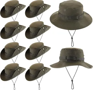 Xtinmee 10 Pieces Bucket Hat Bulk Wide Brim Boonie Hiking Fishing Safari Hat with Chin Strap for Women Men Adult Summer