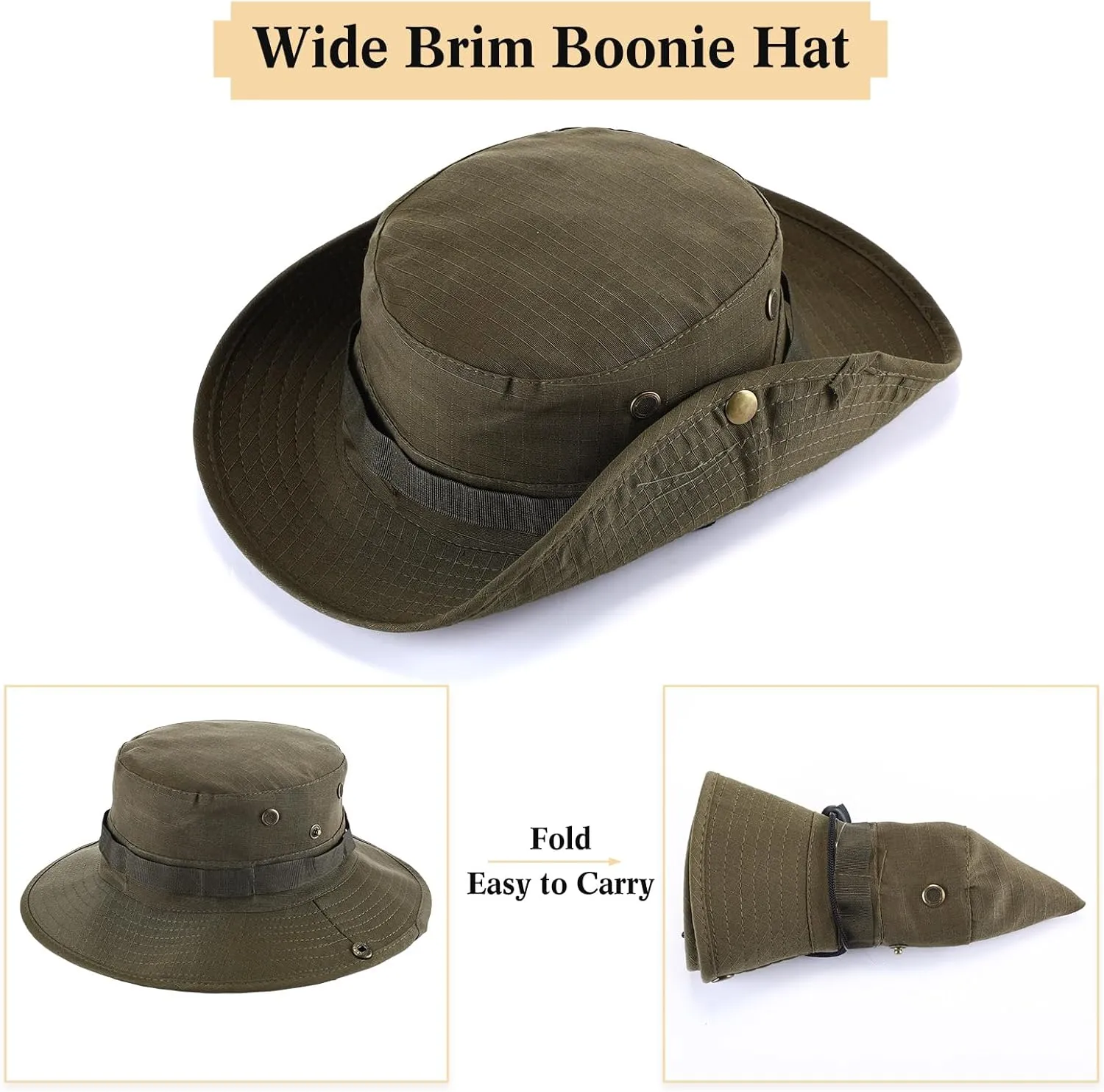 Xtinmee 10 Pieces Bucket Hat Bulk Wide Brim Boonie Hiking Fishing Safari Hat with Chin Strap for Women Men Adult Summer