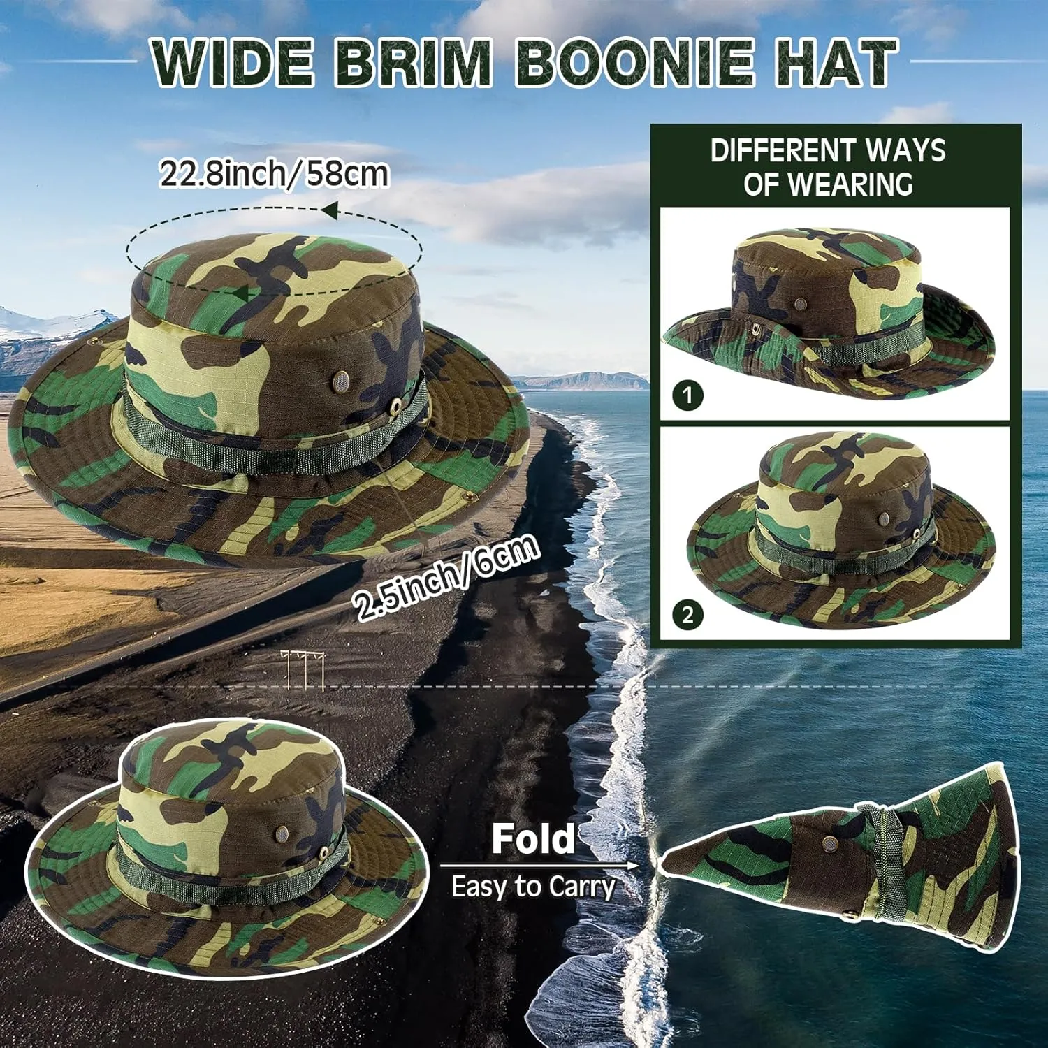Xtinmee 20 Pcs Boonie Hat Bulk Wide Brim Bucket Hat Safari Hats Outdoor Sun Hats for Hiking Camping with Adjustable Strap