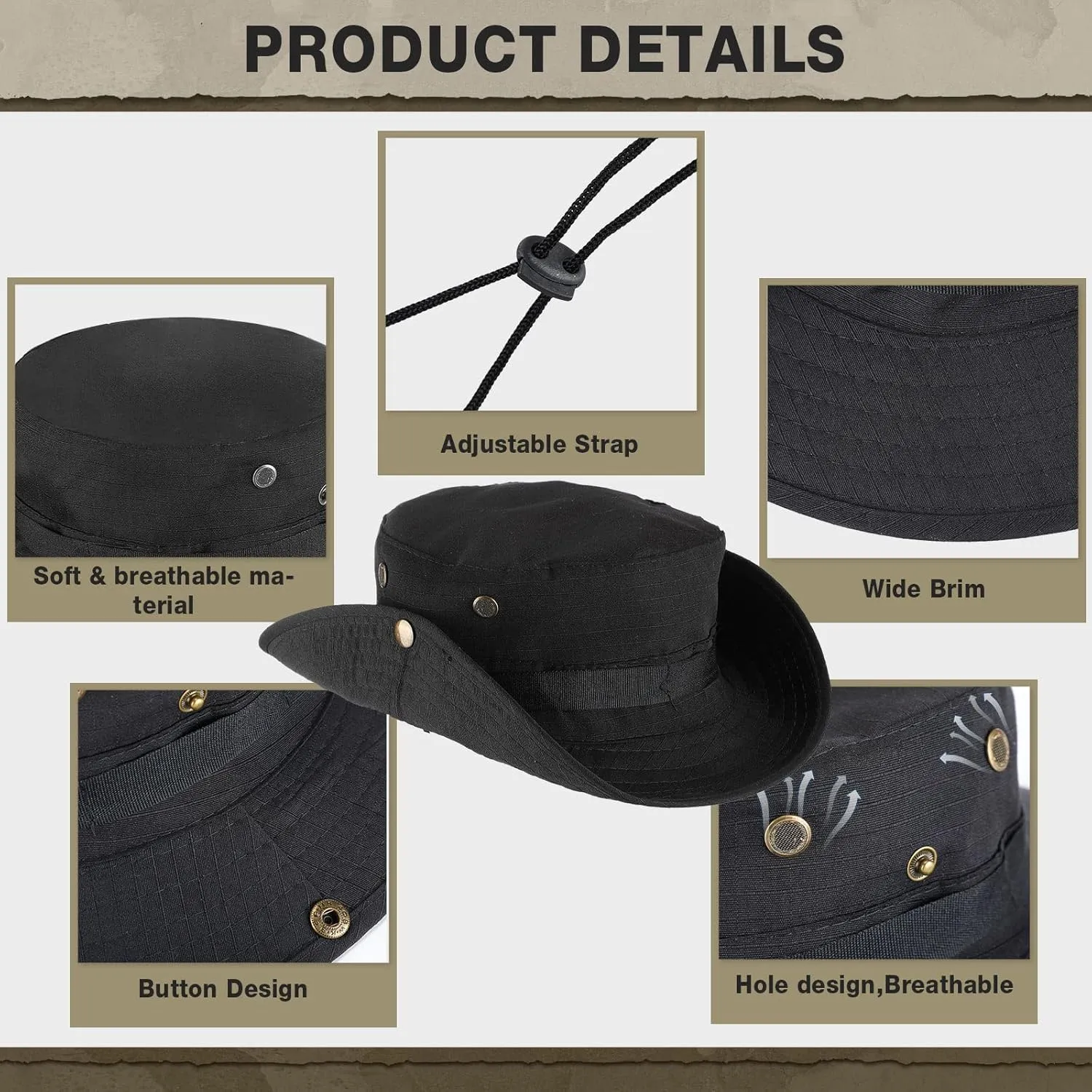Xtinmee 20 Pcs Boonie Hat Bulk Wide Brim Bucket Hat Safari Hats Outdoor Sun Hats for Hiking Camping with Adjustable Strap