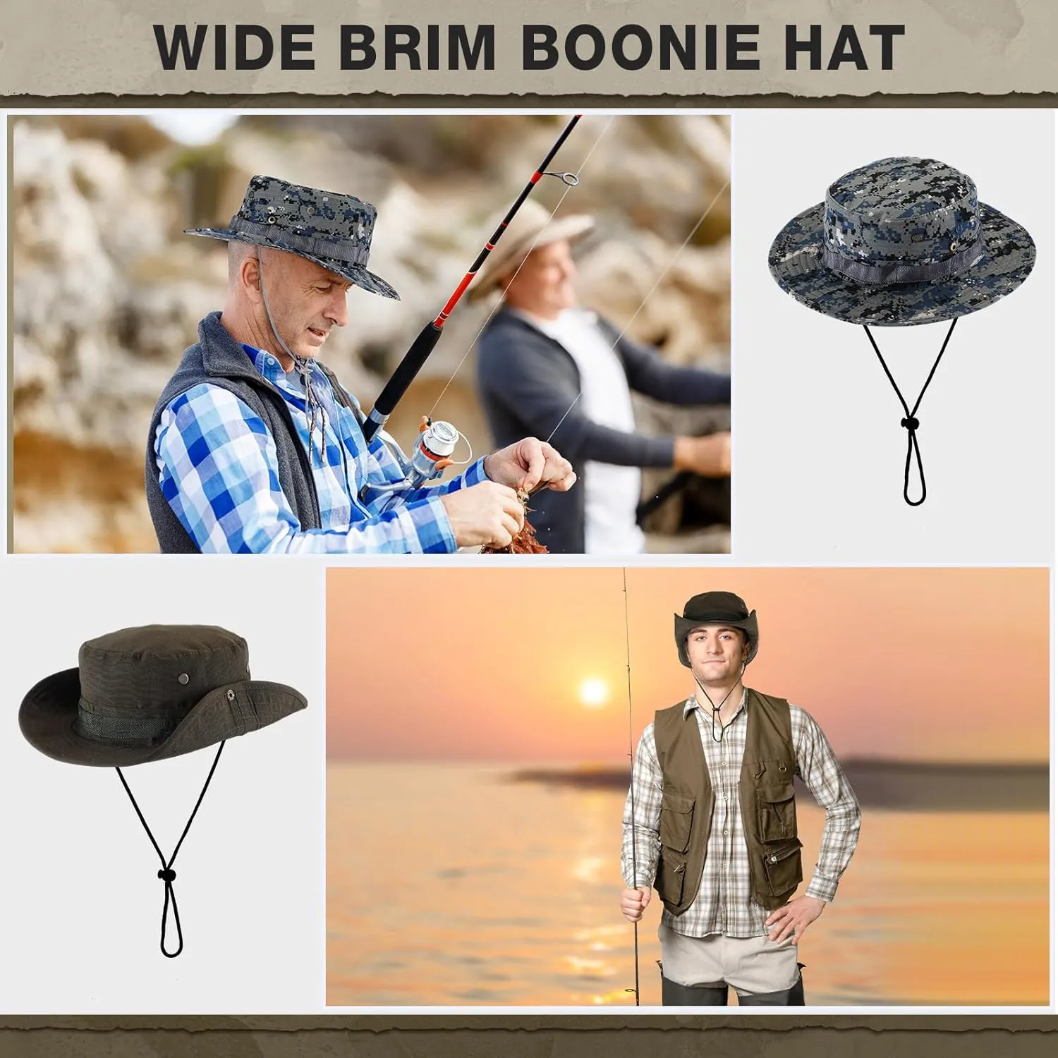 Xtinmee 20 Pcs Boonie Hat Bulk Wide Brim Bucket Hat Safari Hats Outdoor Sun Hats for Hiking Camping with Adjustable Strap