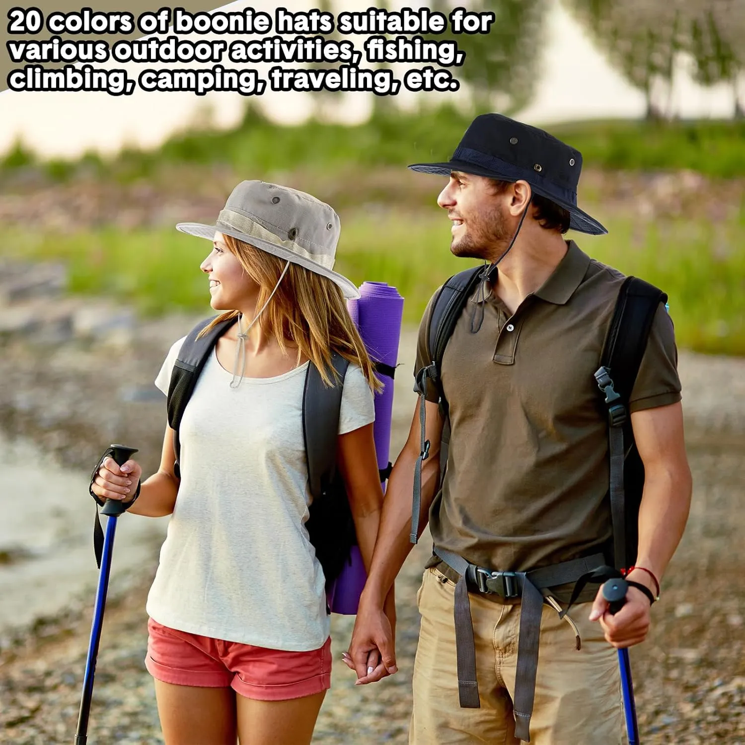Xtinmee 20 Pcs Boonie Hat Bulk Wide Brim Bucket Hat Safari Hats Outdoor Sun Hats for Hiking Camping with Adjustable Strap