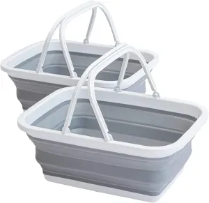 yETO Collapsible Sink 2 Pack Outdoor Camping Picnic Basket 8.5L/2.3Gal Lightweight Portable Foldable Dish Washing Basin/Bucket with Sturdy Handle for Outdoor Camping, Washing, Storage, Grey (YA2210)