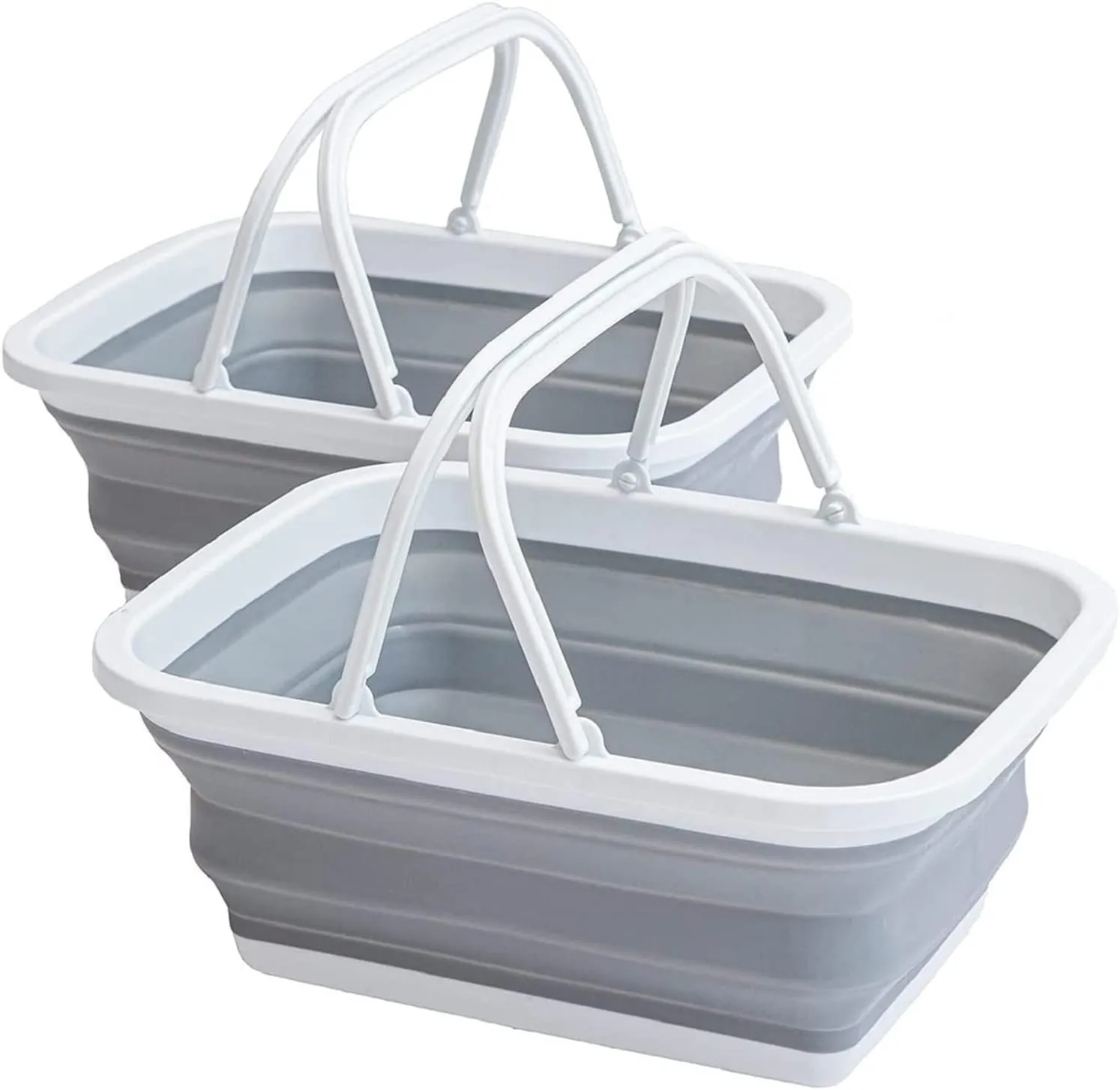 yETO Collapsible Sink 2 Pack Outdoor Camping Picnic Basket 8.5L/2.3Gal Lightweight Portable Foldable Dish Washing Basin/Bucket with Sturdy Handle for Outdoor Camping, Washing, Storage, Grey (YA2210)