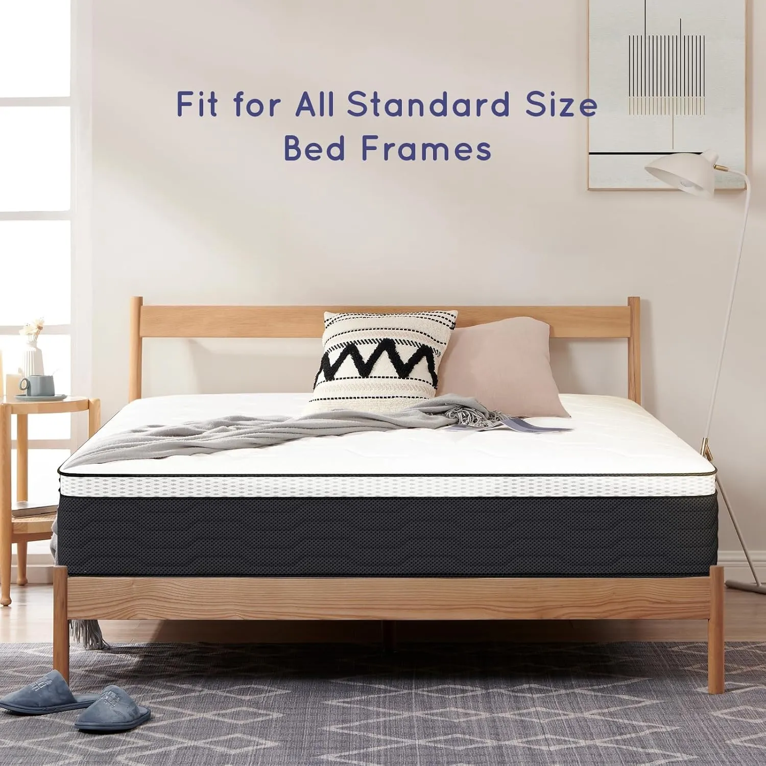 Z-hom Twin Mattress 14 Inch, Twin Size Spring Gel Memory Foam Mattress, Medium Firm Mattresses in a Box, Hybrid Coil Innerspring for Adjustable Bed Frame, White Grey