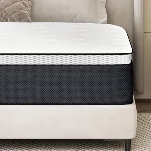 Z-hom Twin Mattress 14 Inch, Twin Size Spring Gel Memory Foam Mattress, Medium Firm Mattresses in a Box, Hybrid Coil Innerspring for Adjustable Bed Frame, White Grey
