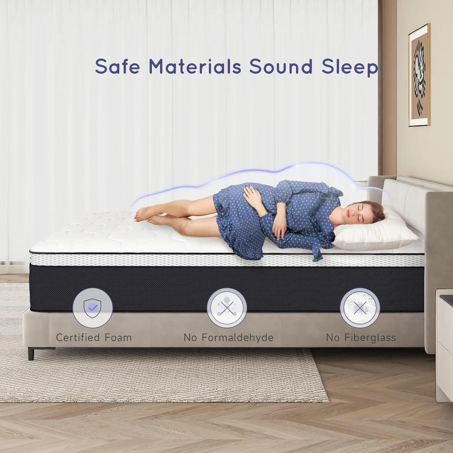 Z-hom Twin Mattress 14 Inch, Twin Size Spring Gel Memory Foam Mattress, Medium Firm Mattresses in a Box, Hybrid Coil Innerspring for Adjustable Bed Frame, White Grey