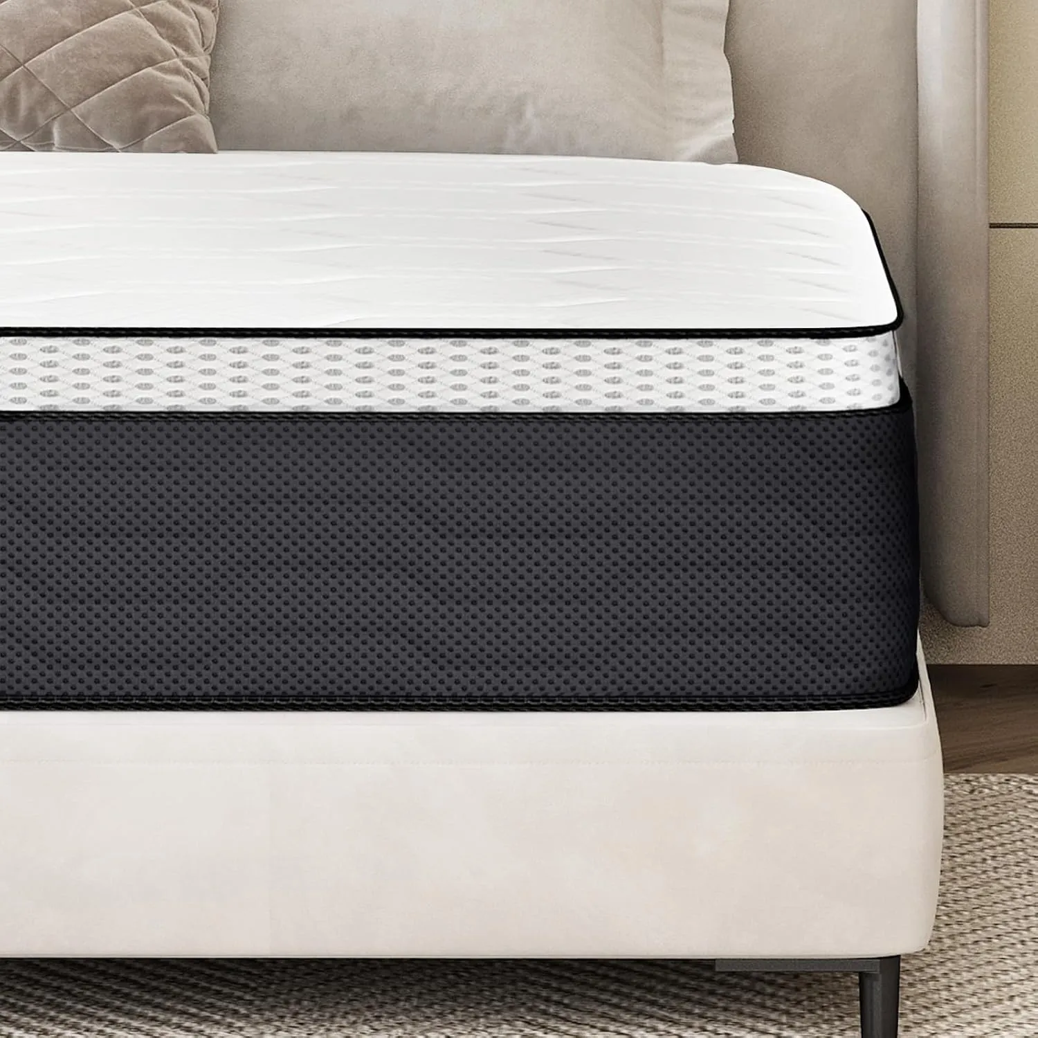 Z-hom Twin Mattress 14 Inch, Twin Size Spring Gel Memory Foam Mattress, Medium Firm Mattresses in a Box, Hybrid Coil Innerspring for Adjustable Bed Frame, White Grey