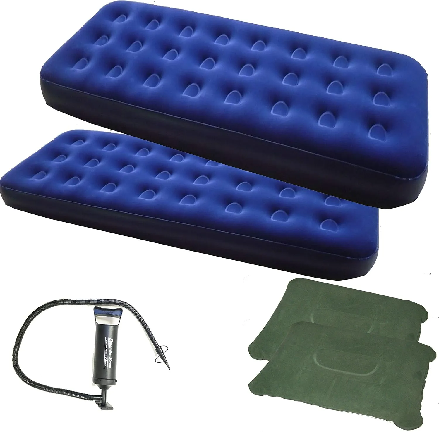 Zaltana 2-Pcs Single Size Air Mattress with Double Action Hand Pump & 2 Inflatable Pillow Combo (AMSx2 AP3 PL1x2)
